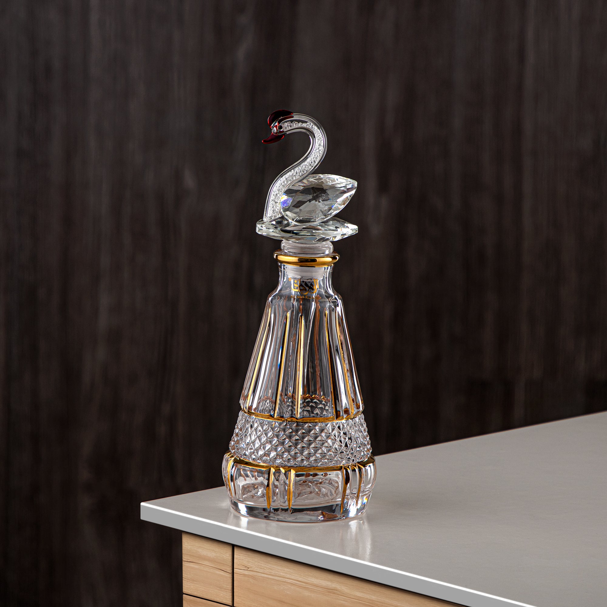 Almarjan Perfume Bottle 200ML (VR-D41-4-Golden) - Glass with Swan Knob | Swan Collection