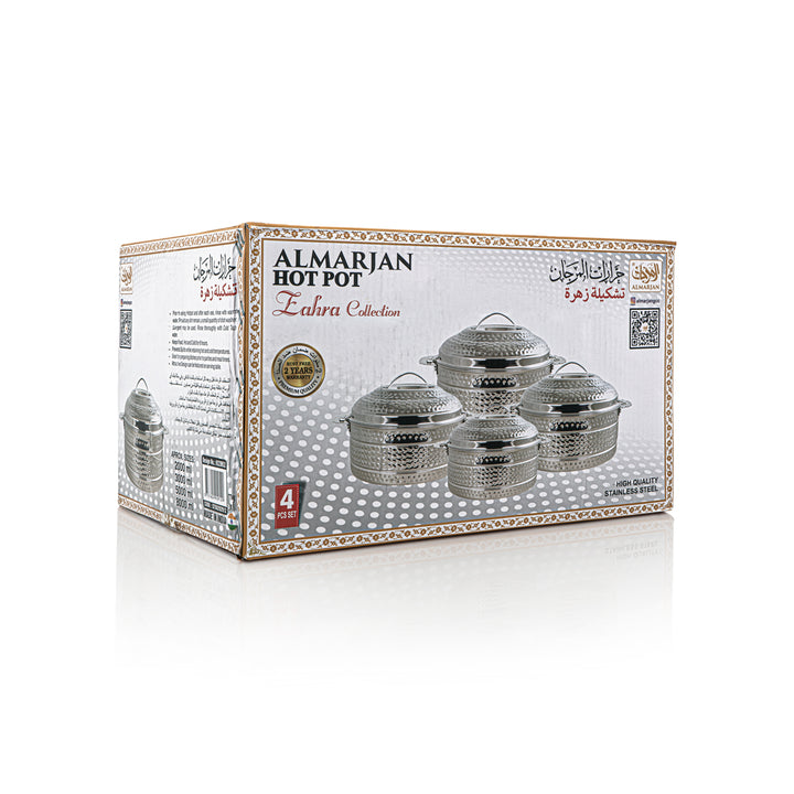 Almarjan 4 Pieces Zahra Collection Stainless Steel Hot Pot Set Silver H22M52