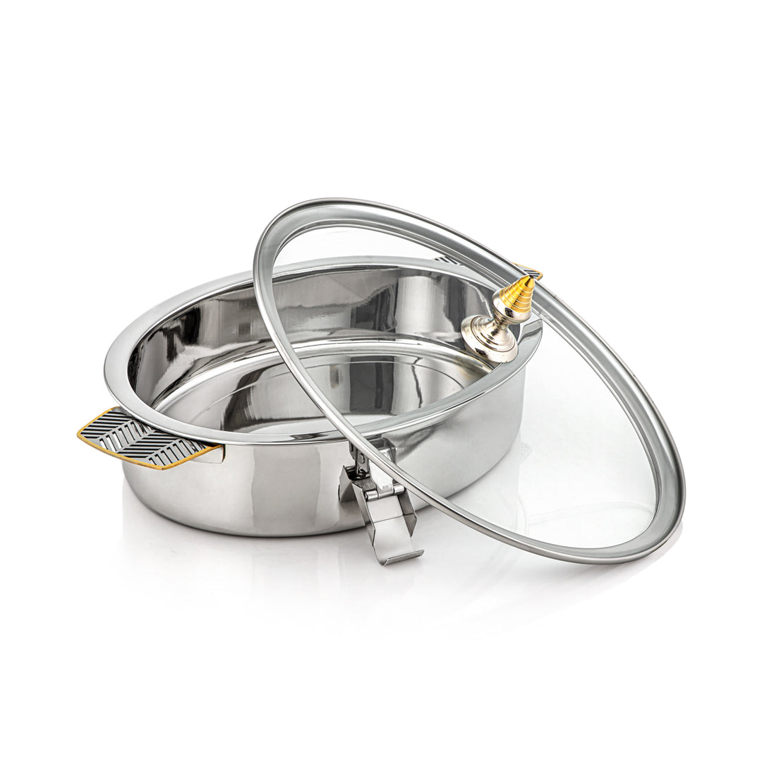 Almarjan 35 CM Mandi Collection Stainless Steel Oval Hot Pot Silver & Gold - H23PG1