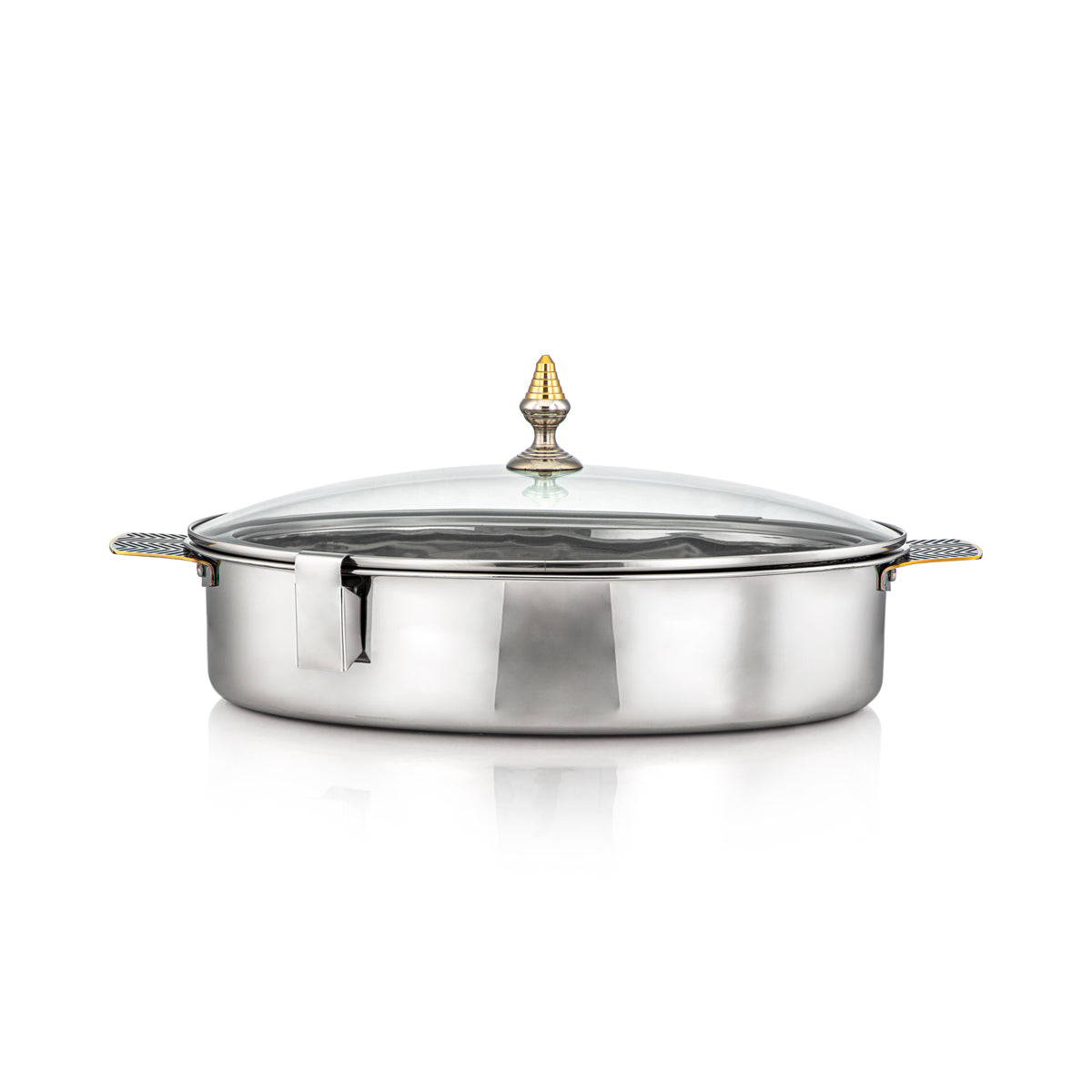 Almarjan 40 CM Mandi Collection Stainless Steel Oval Hot Pot Silver & Gold - H23PG1