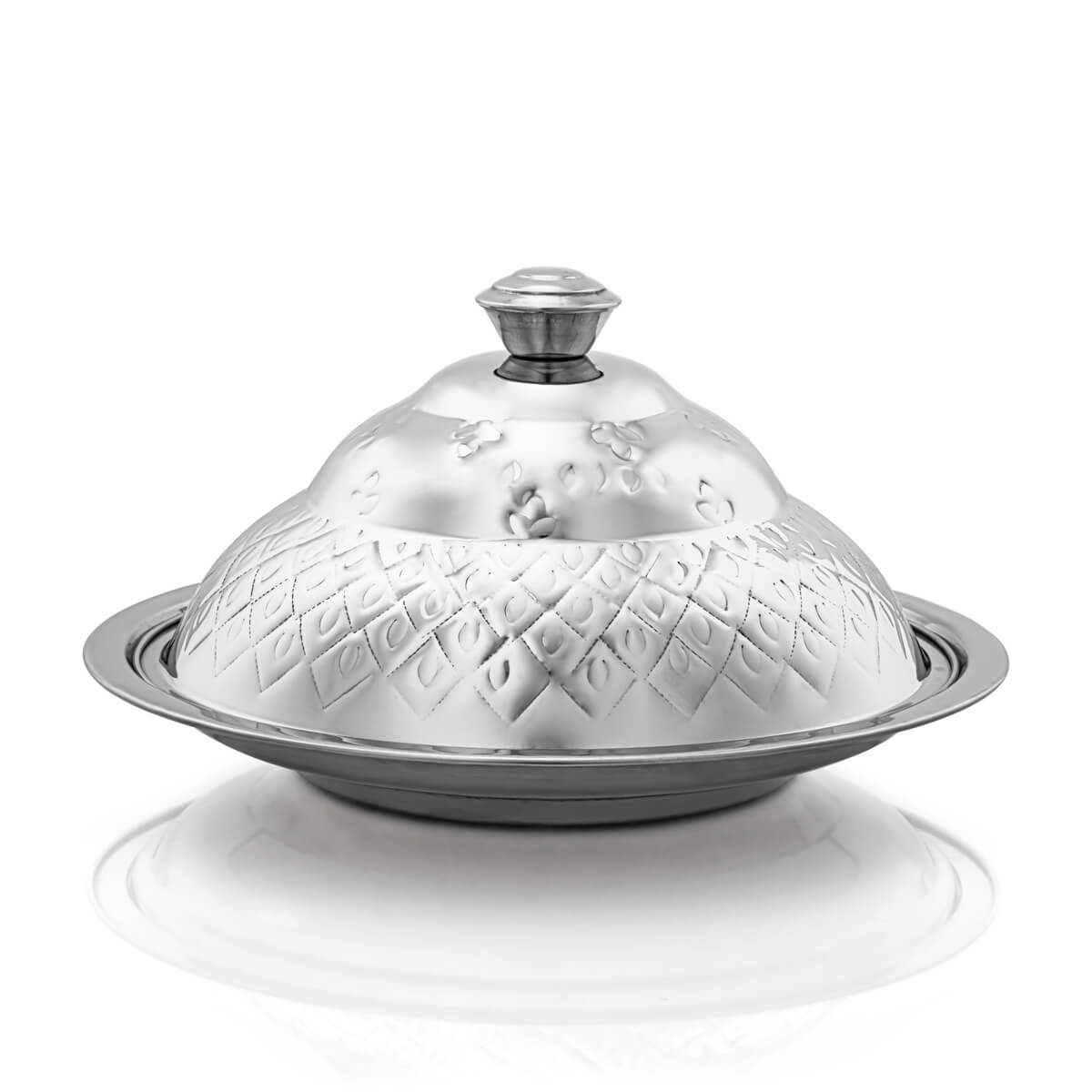 ALMARJAN 30 CM Roy Collection Round Stainless Steel Koozy Tray With Cover Silver STS0292329