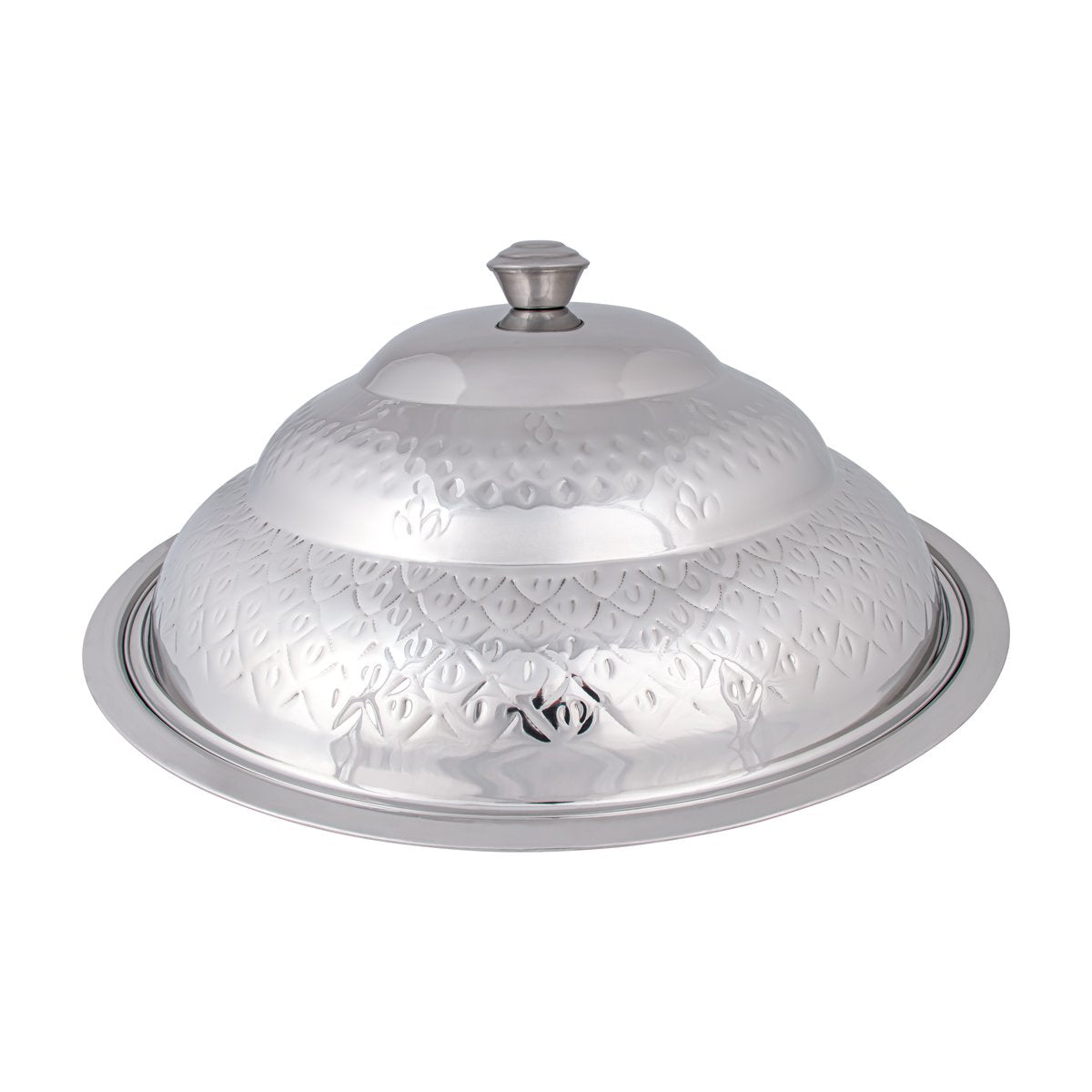 ALMARJAN 55 CM Roy Collection Round Stainless Steel Koozy Tray With Cover Silver STS0292334